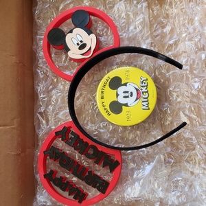 Happy Birthday Mickey Mouse Ears and Button.